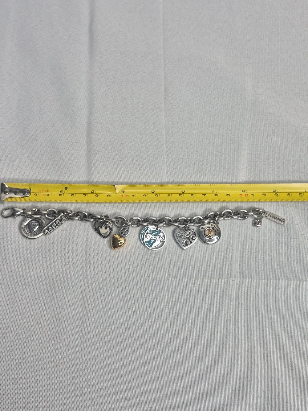 Brighton Vintage Silver Peace Charm Bracelet EUC